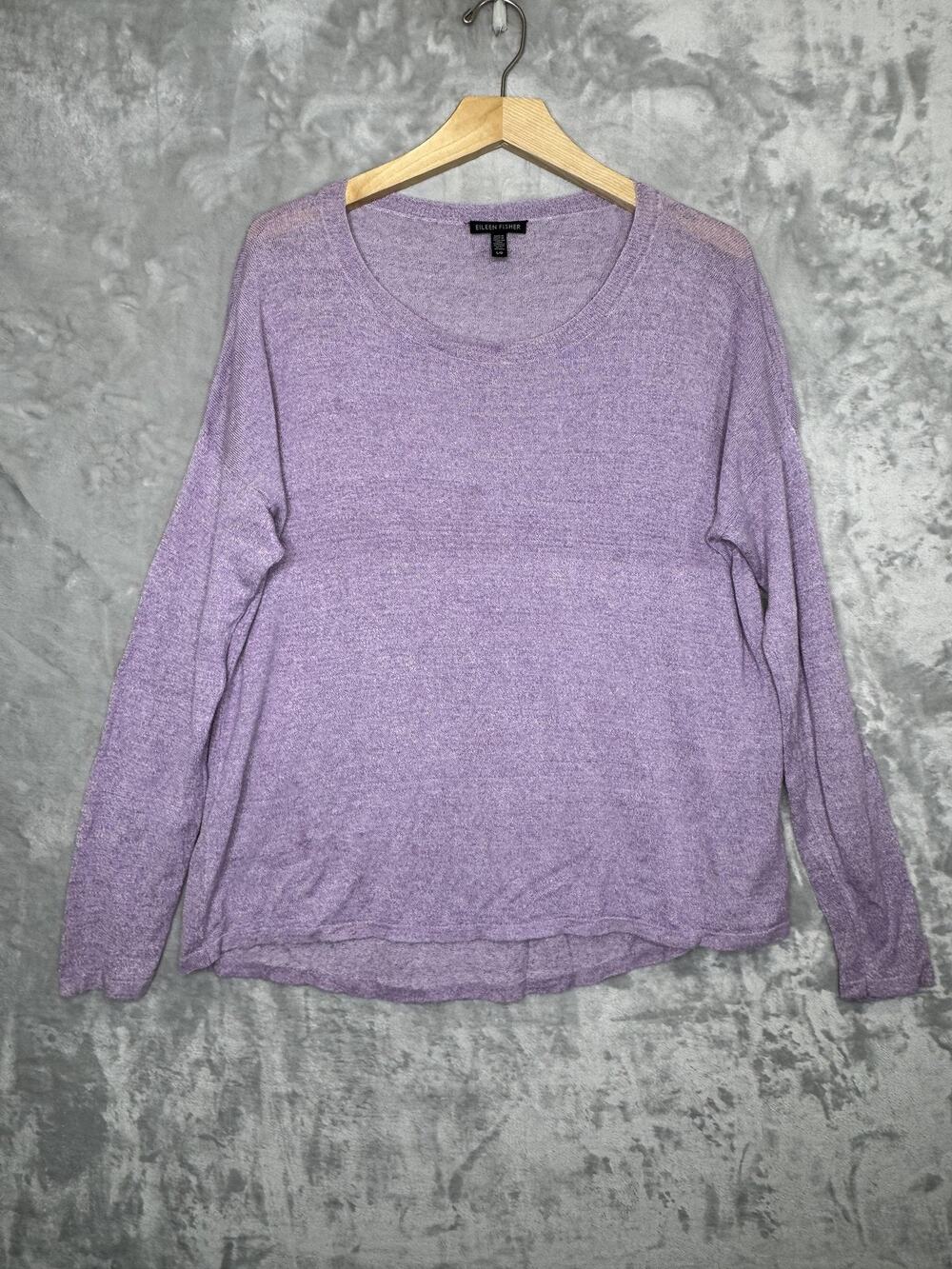EIleen Fisher Sweater Womens Large Purple Crew Neck Long Sleeve Hemp Blend